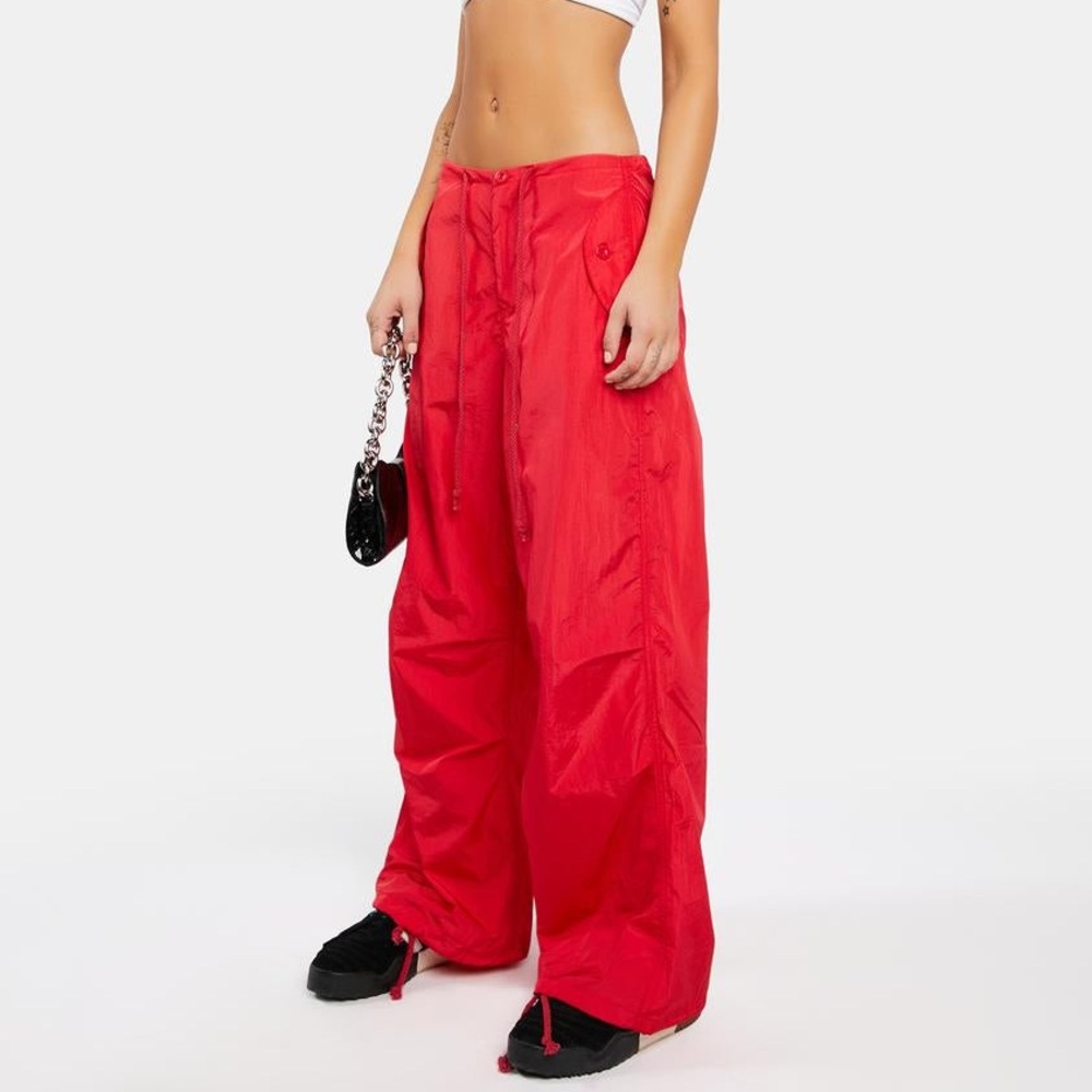 Edikted Red Rian Nylon Cargo Pants Size M/L - Dolls Kill - Picture 3 of 14